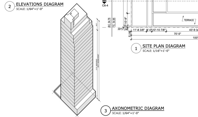 244 West 49th Street axonometric rendering (Credit - Damir Sehic architect via DOB)